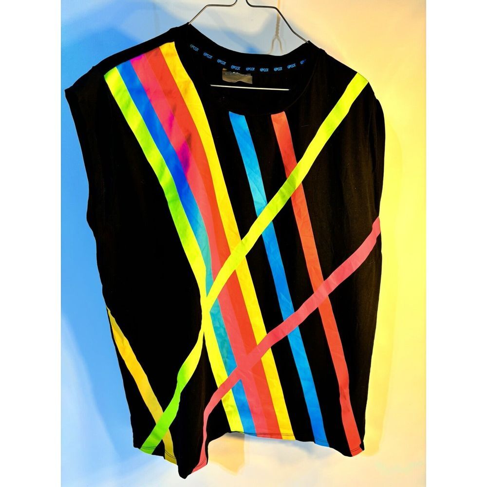 Disney Parks Epcot Center Light & Color Stripe Sleeveless T-Shirt Adult Unisex L